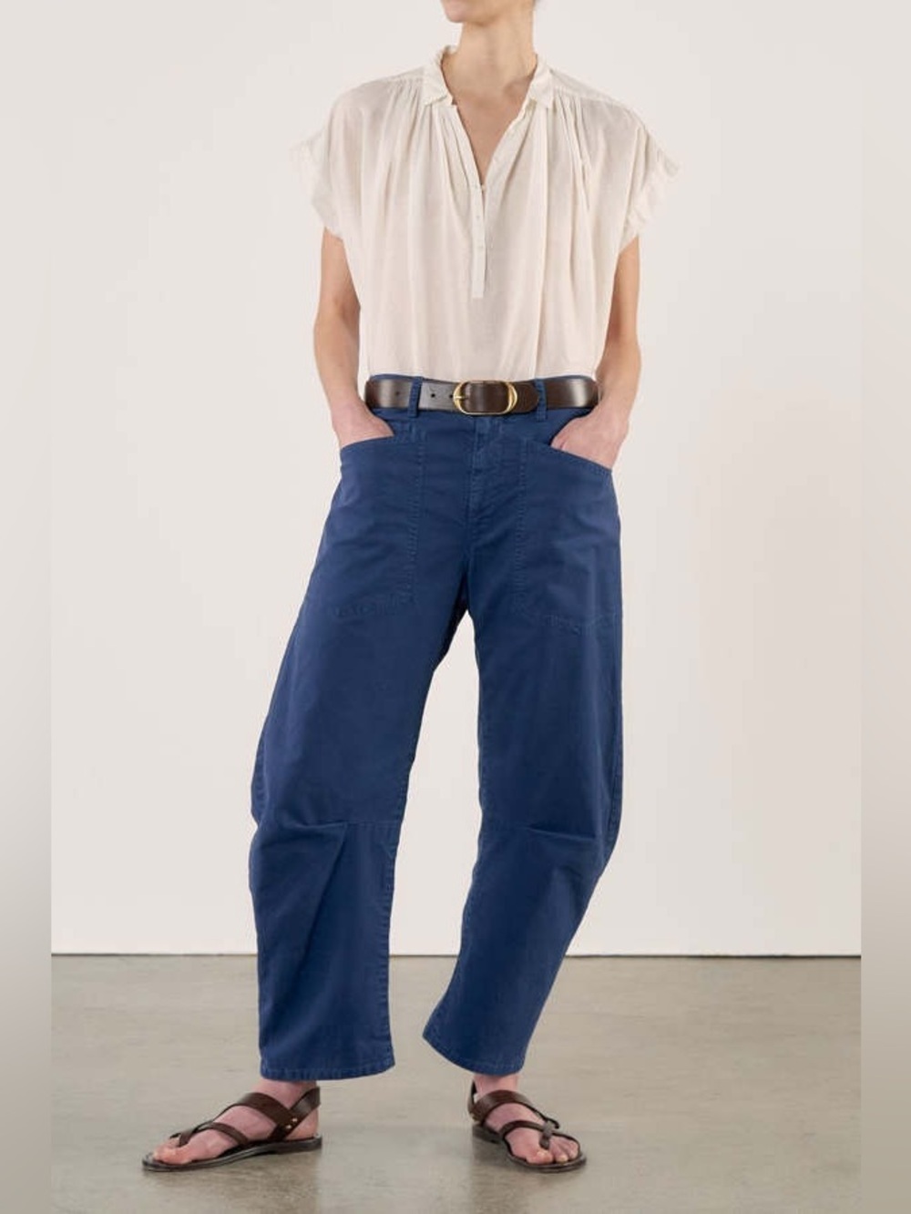 Nili Lotan Shon Cotton Barrel Pants Marine Blue Navy Size 12
